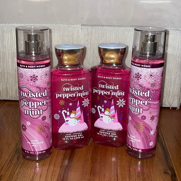 NEW Bundle 4 pcsBath and Body Works of TWISTED PEPPERMINT Spray and Shower Gel